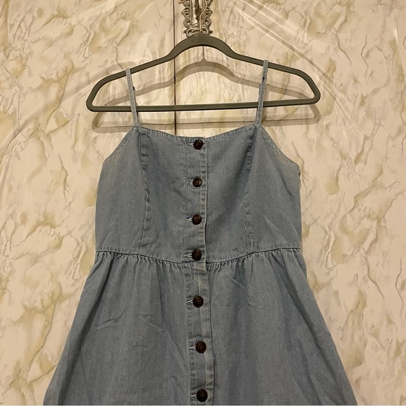 Vero Moda medium chambray blue denim button dress pockets neutral 100% cotton - Picture 7 of 10